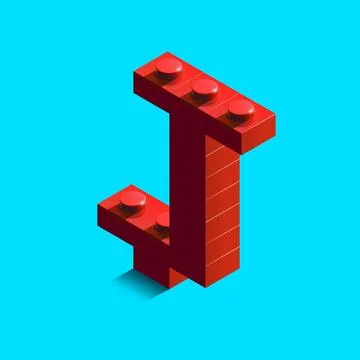 Realistic red 3d isometric letter J of the alphabet from constructor bricks.. Stock Illustration