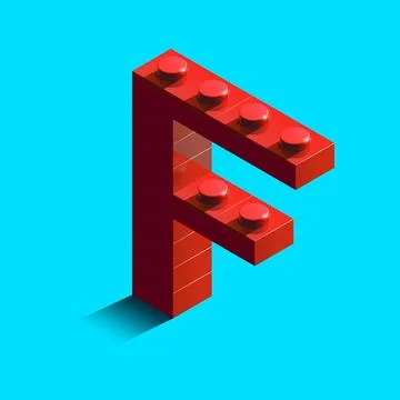 Realistic red 3d isometric letter F of the alphabet from constructor bricks.. Stock Illustration