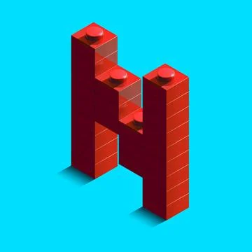 Realistic red 3d isometric letter N of the alphabet from constructor bricks.. Stock Illustration