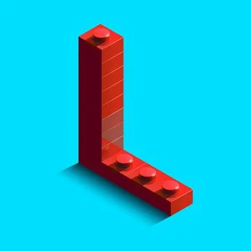 Realistic red 3d isometric letter L of the alphabet from constructor bricks.. Stock Illustration