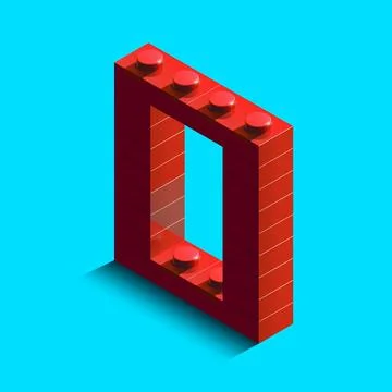 Realistic red 3d isometric letter O of the alphabet from constructor bricks.. 库存插图