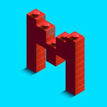 Realistic red 3d isometric letter M of the alphabet from constructor bricks.. Stock Illustration