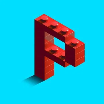 Realistic red 3d isometric letter P of the alphabet from constructor bricks.. Stock Illustration