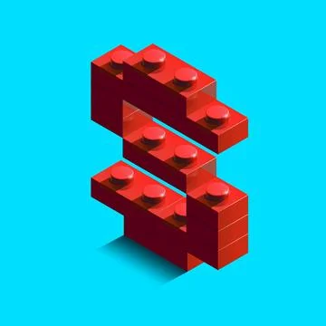 Realistic red 3d isometric letter S of the alphabet from constructor bricks.. Stock Illustration