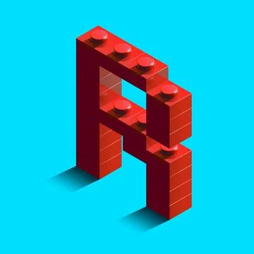 Realistic red 3d isometric letter R of the alphabet from constructor bricks.. Stock Illustration