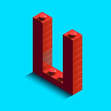 Realistic red 3d isometric letter U of the alphabet from constructor bricks.. Stock Illustration