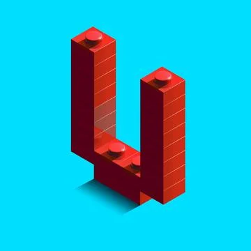 Realistic red 3d isometric letter V of the alphabet from constructor bricks.. Stock Illustration