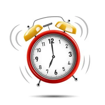 Realistic Red Alarm Clock Ringing, Isolated on White Background, Vector Ill.. Stock Illustration