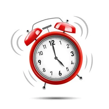 Realistic Red Alarm Clock Ringing, Isolated on White Background, Vector Ill.. Stock Illustration