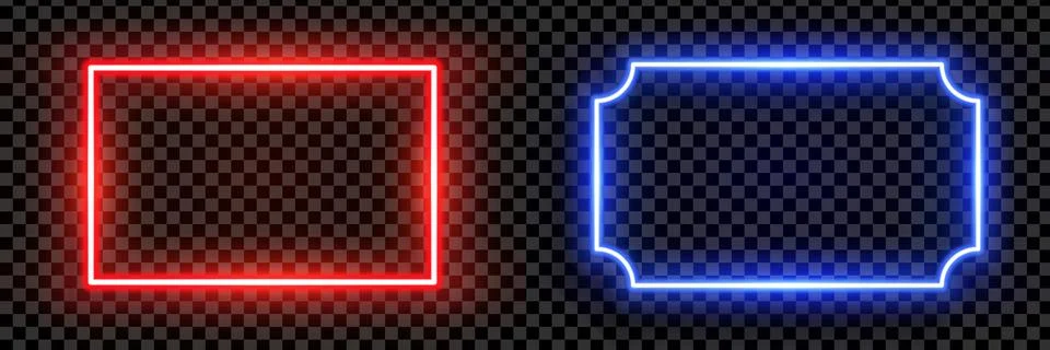 Realistic red and blue rectangle led neon tube frames isolated on transparent Stock Illustration