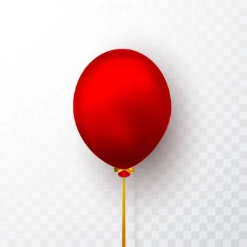 Realistic red balloon on transparent background with shadow. Shine helium bal Illustrazione stock