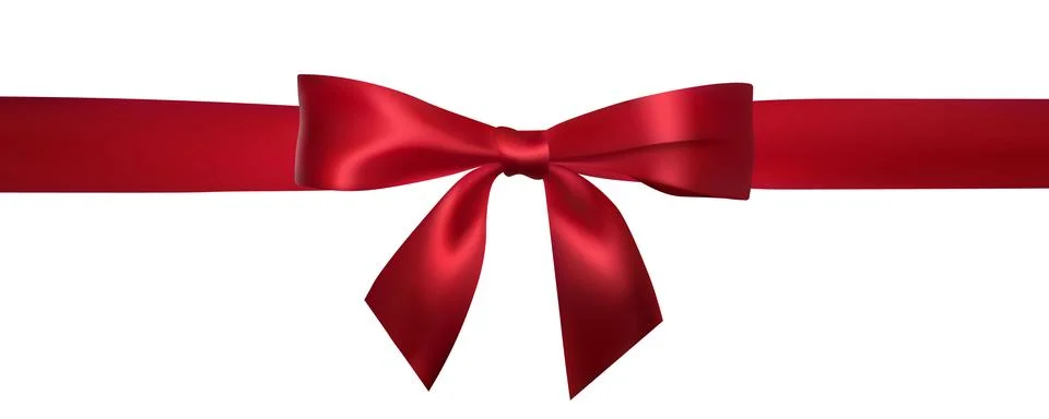Realistic red bow with horizontal red ribbons isolated on white. Element for  Stock Illustration