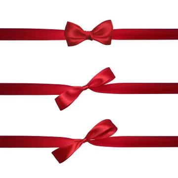 Realistic red bow with horizontal red ribbons isolated on white. Element for  Stock Illustration