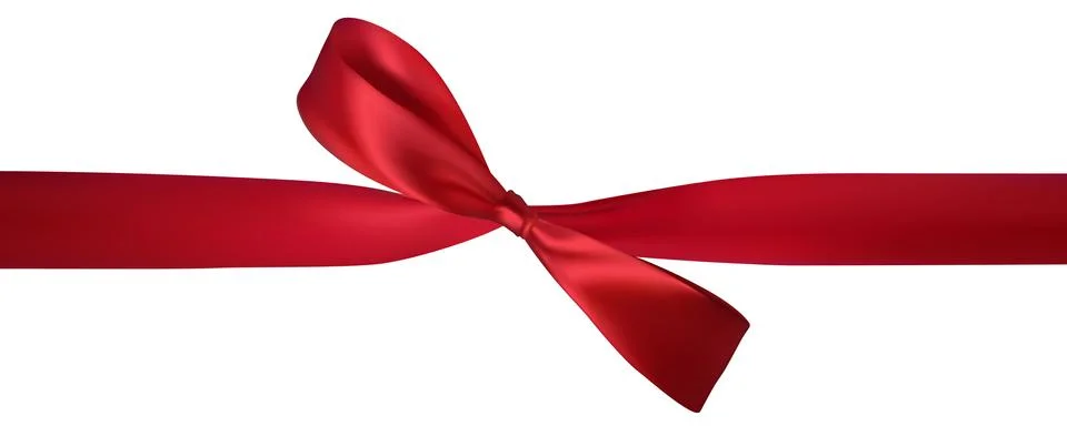 Realistic red bow with horizontal red ribbons isolated on white. Element for  Stock Illustration
