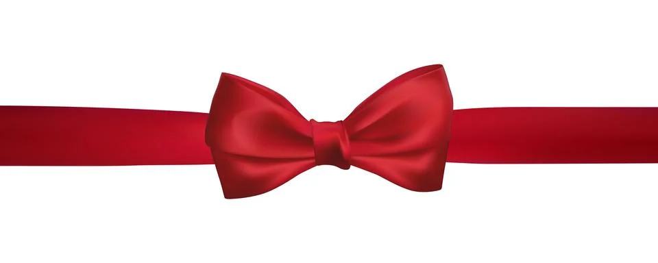 Realistic red bow with horizontal red ribbons isolated on white. Element for  Stock Illustration