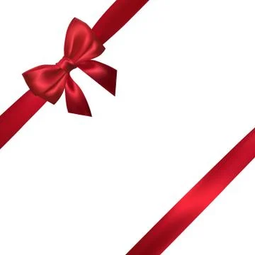 Realistic red bow with red ribbons isolated on white. Element for decoration  Stock Illustration