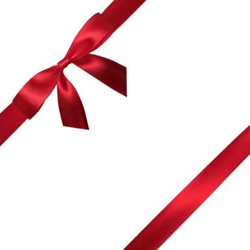 Realistic red bow with red ribbons isolated on white. Element for decoration  Stock Illustration