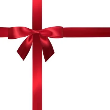 Realistic red bow with red ribbons isolated on white. Element for decoration  Stock Illustration