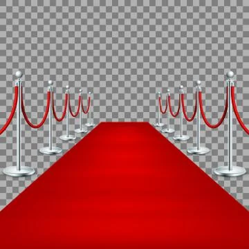 Realistic Red carpet between rope barriers. EPS 10 스톡 일러스트