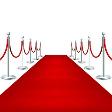 Realistic Red carpet between rope barriers. EPS 10 스톡 일러스트