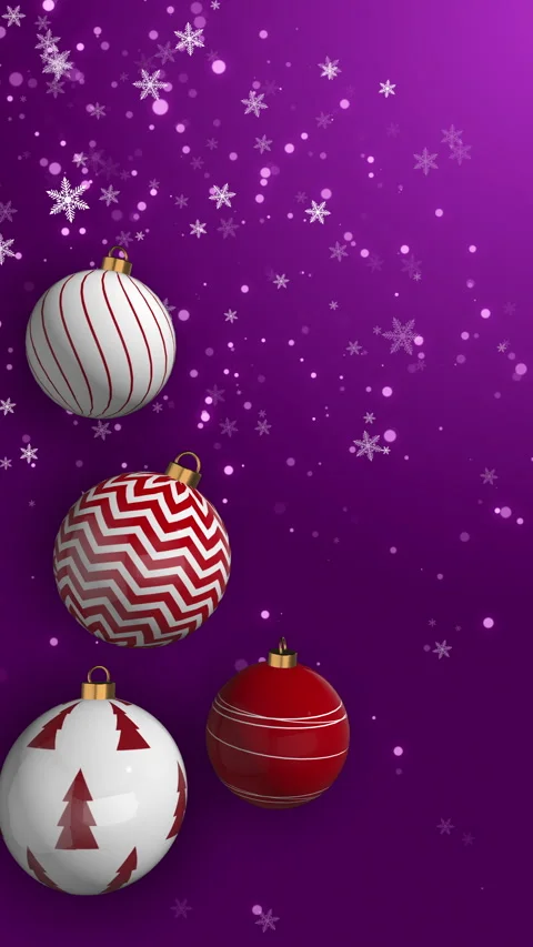 Realistic red Christmas balls with pattern on purple background with sparkle Stock Footage 290121256