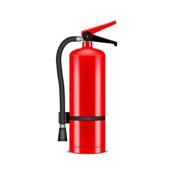 Realistic red fire extinguisher vector 3d blank mockup with a black handle,.. Illustrazione stock