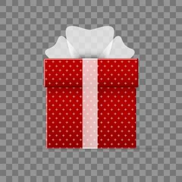 Realistic Red Gift Box With Transparent Bow And Simple Pattern Illustration