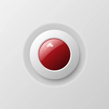Realistic Red Glossy Push Button with 3D Effect style on a light grey Stock Illustration