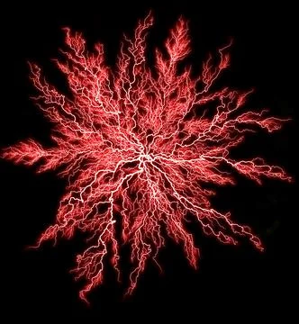 Realistic red lightning. Electricity thunder light storm flash thunderstorm i Stock Photos