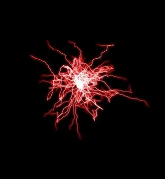 Realistic red lightning. Electricity thunder light storm flash thunderstorm i Stock Photos