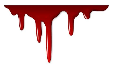 Realistic red liquid drip. Dripping blood, spilled ketchup or ink, horizontal Illustrazione stock