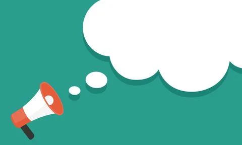 Realistic red megaphone with place for text in white dialog speech bubble vector Stock Illustration