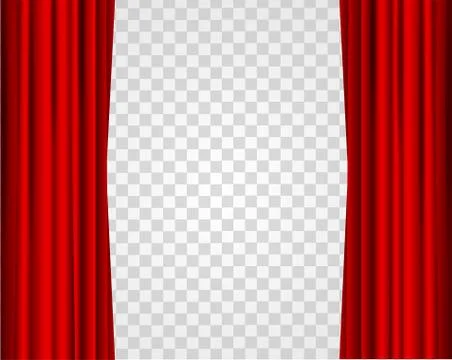 Realistic Red Opened Stage Curtains on a Transparent Background. Vector Stock Illustration