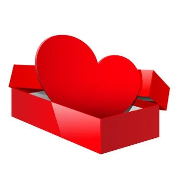 Realistic Red Package Box Opened with a red heart 库存插图