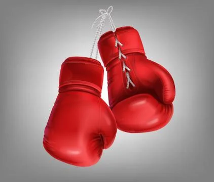 Realistic red pair of leather boxing gloves with lacing Stock Illustration