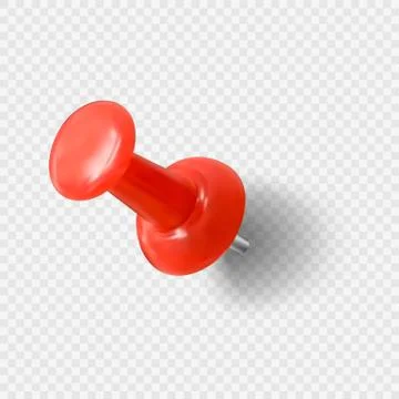 Realistic red paperclip. Red push pin. Needle for fixation memo on board. Vec Stock Illustration