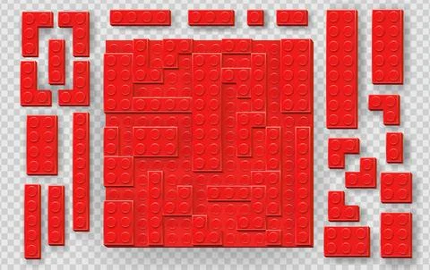 Realistic red plastik constructor parts isolated on transparent background. Play Stock Illustration