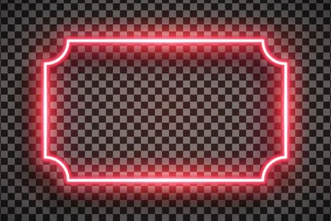Realistic red rectangle led neon tube frame isolated on transparent background. Stock Illustration