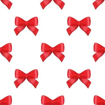 Realistic red ribbon pattern on white backdrop. Holiday concept. Xmas present Stock Illustration