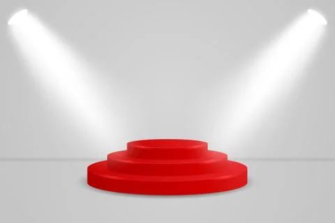 Realistic red round display podium mockup. Minimal scene with cylinder platform Stock Illustration
