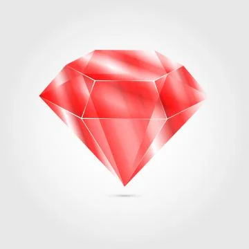 Realistic red round gem ruby on gray background Stock Illustration