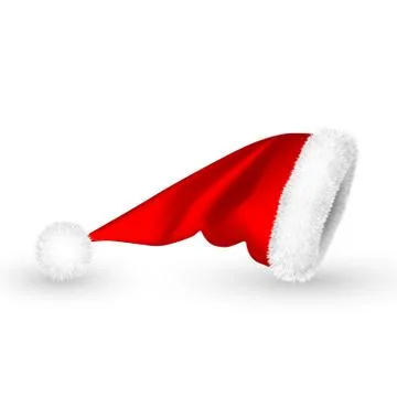 Realistic Red Santa Claus hat isolated on white background. Gradient mesh San Stock Illustration