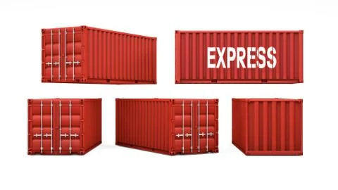 Realistic red shipping container for logistics various side Stock Illustration