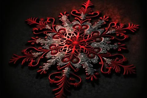 Realistic red snowflake sparkle frame isolate on black background Stock Illustration