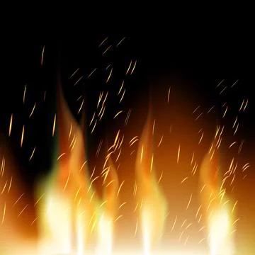 Realistic red-yellow fire on a dark background - Vector Stockillustratie