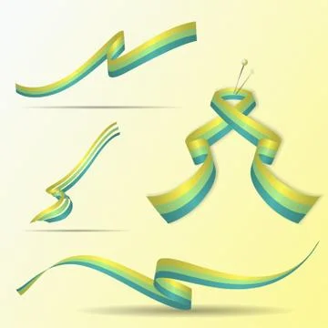 Realistic ribbons set in lemon squeeze colors. Decorative design elements Stock Illustration