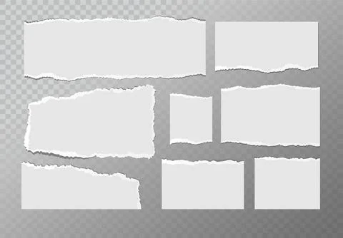 Realistic ripped white paper sheets isolated on transparent background. Torn Stock Illustration