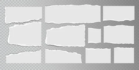 Realistic ripped white paper sheets isolated on transparent background. Torn Stock Illustration