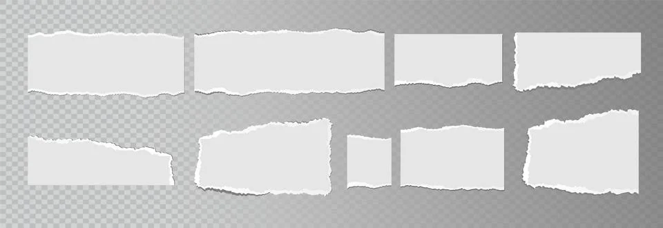 Realistic ripped white paper sheets isolated on transparent background. Torn Stock Illustration