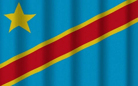 Realistic rippled flag of Congo (Democratic Republic) Stock Illustration